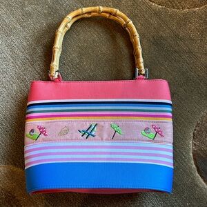 Braciano Beach themed purse with bamboo handles
